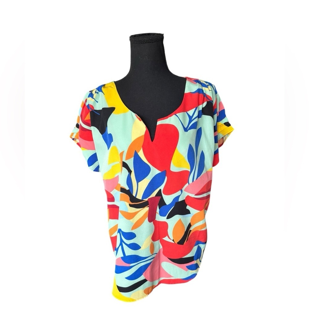 Umgee L Colorful Abstract Floral Blouse Resort Core Dopamine Top T15